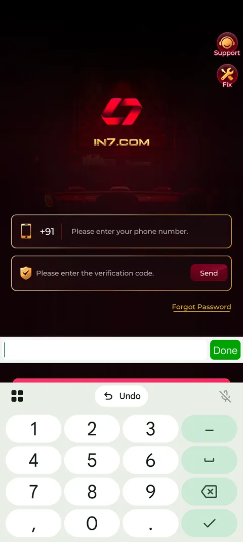 IN7 login page screenshot