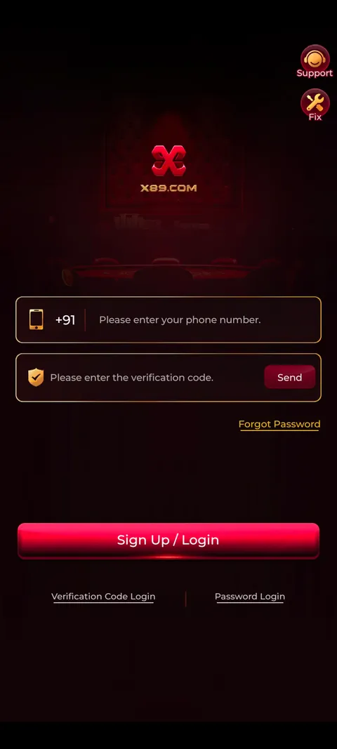 X89 login page screenshot