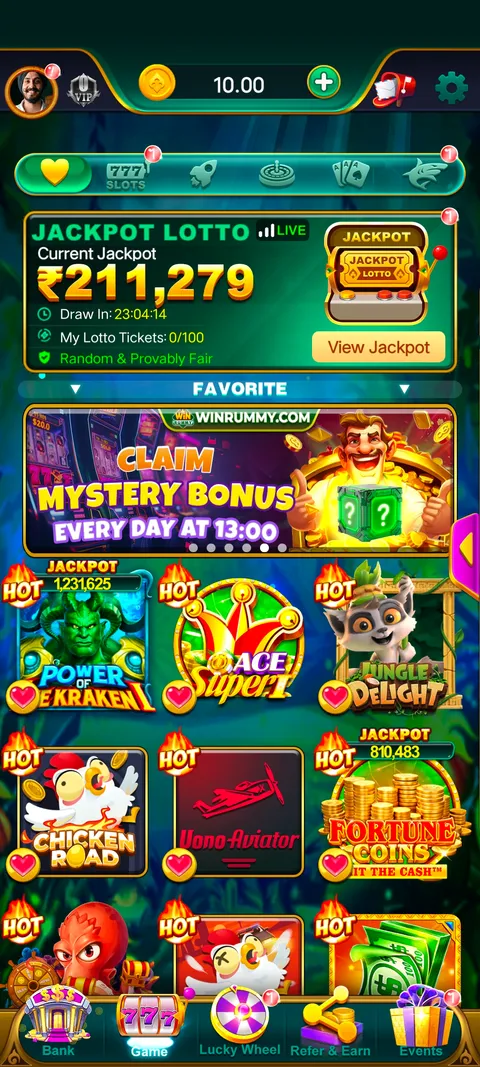 Win rummy app home page screenshot