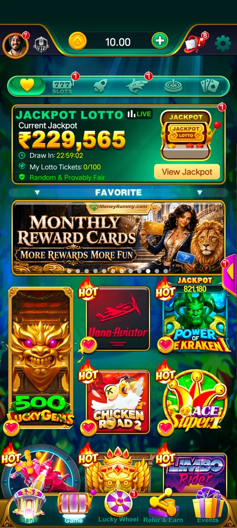 Money rummy app home page screenshot