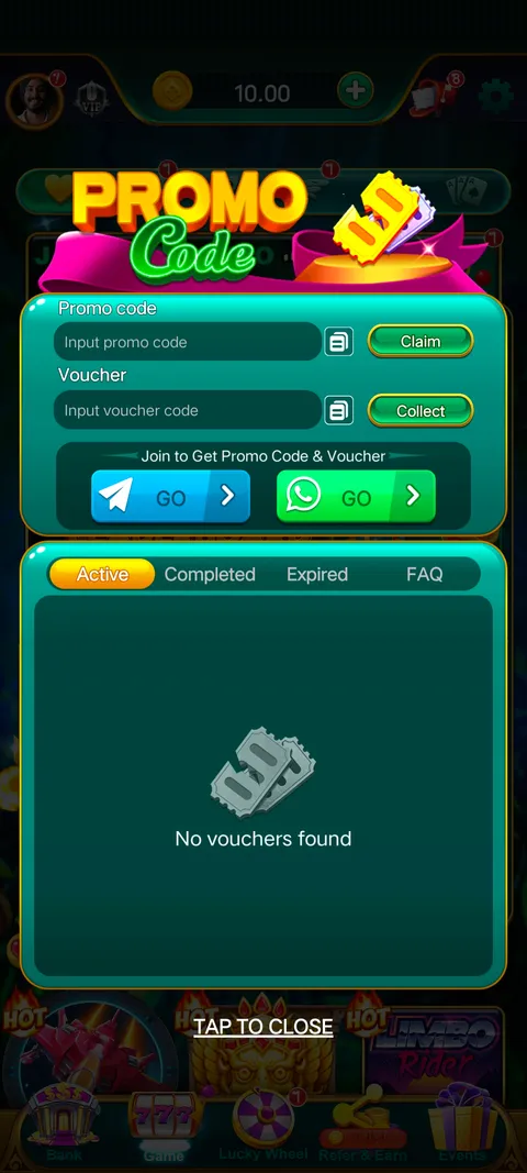 Money rummy promo code section screenshot