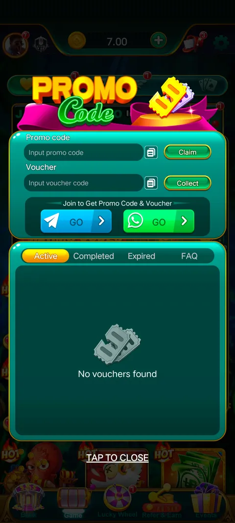 Gold rummy promo code section screenshot