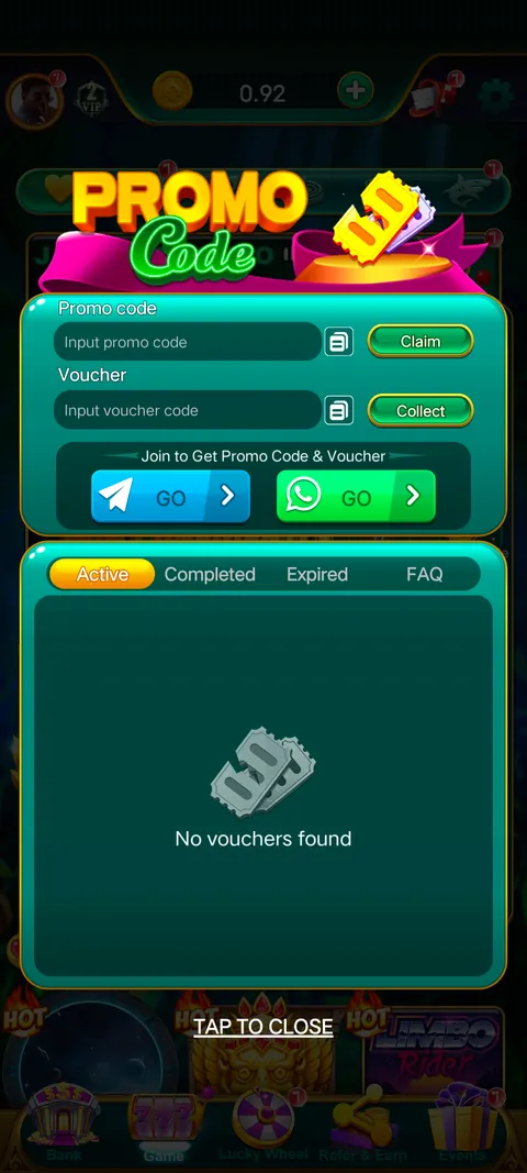 Boss rummy promo code section screenshot