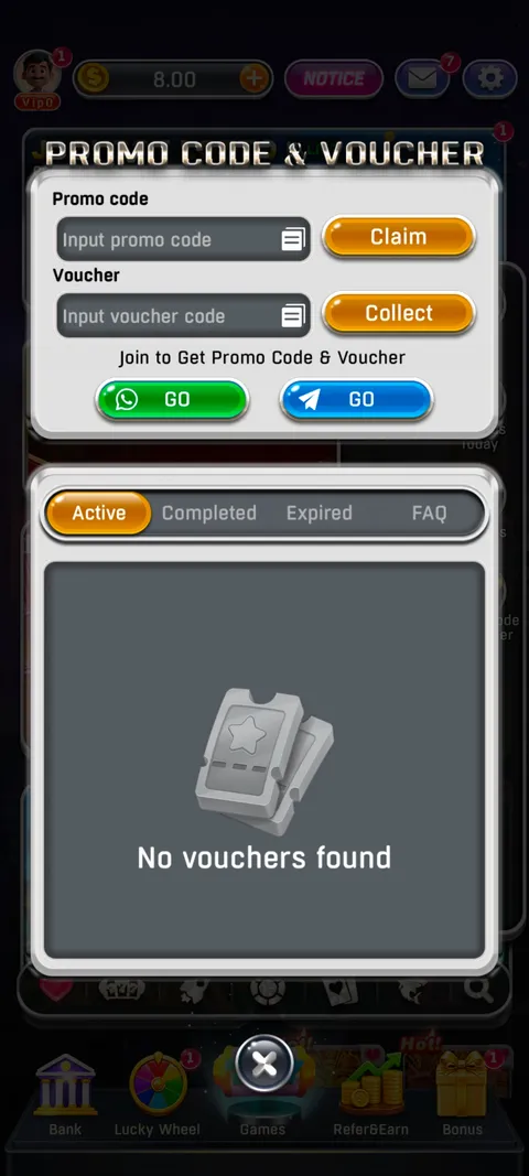 Dhan game promo code section screenshot