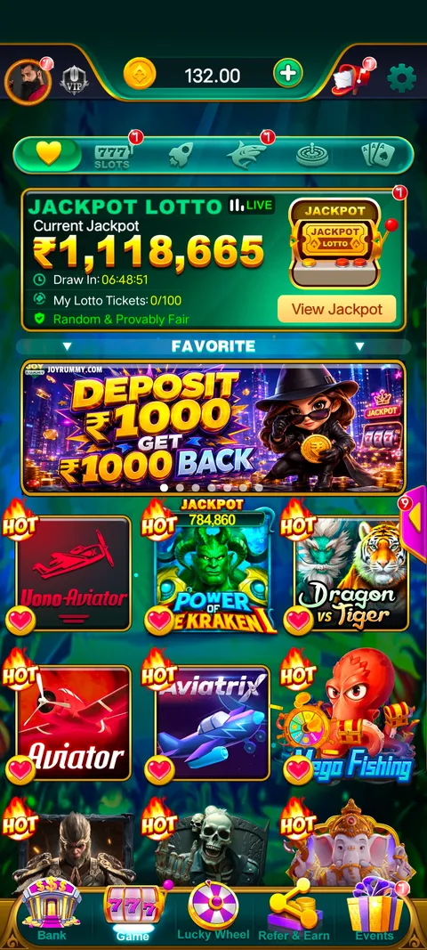 JOY RUMMY app home page screenshot