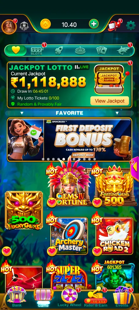 Spin crush app home page screenshot