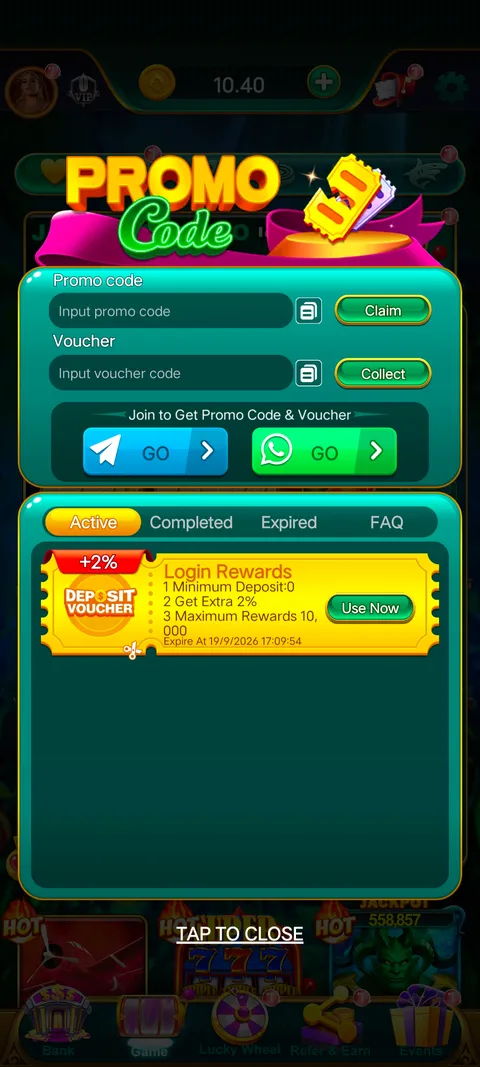 Spin crush promo code section screenshot