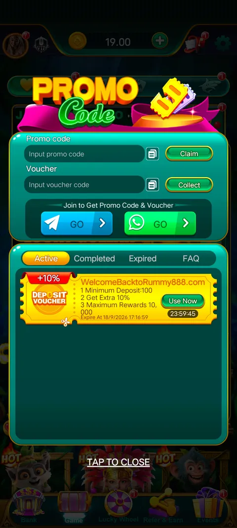 Rummy888 promo code section screenshot