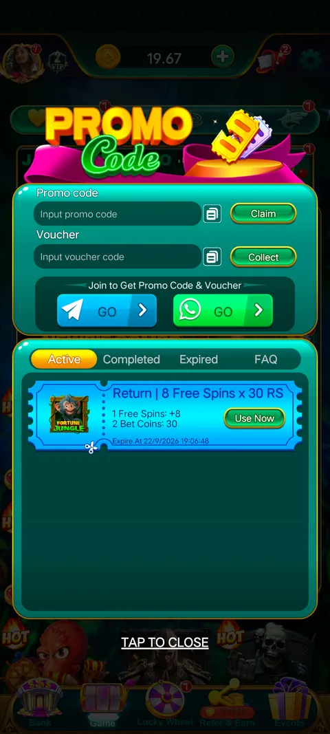 Hi rummy promo code section screenshot