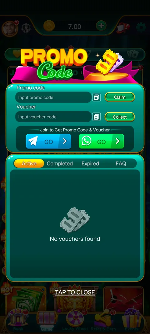 Top rummy promo code section screenshot
