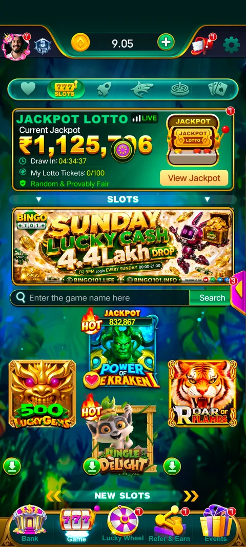 Bingo 101 app home page screenshot