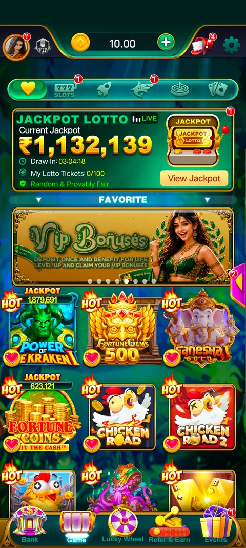 Jaiho slots app home page screenshot