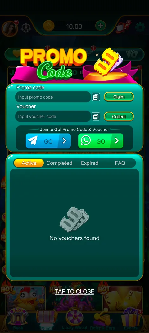 Jaiho slots promo code section screenshot