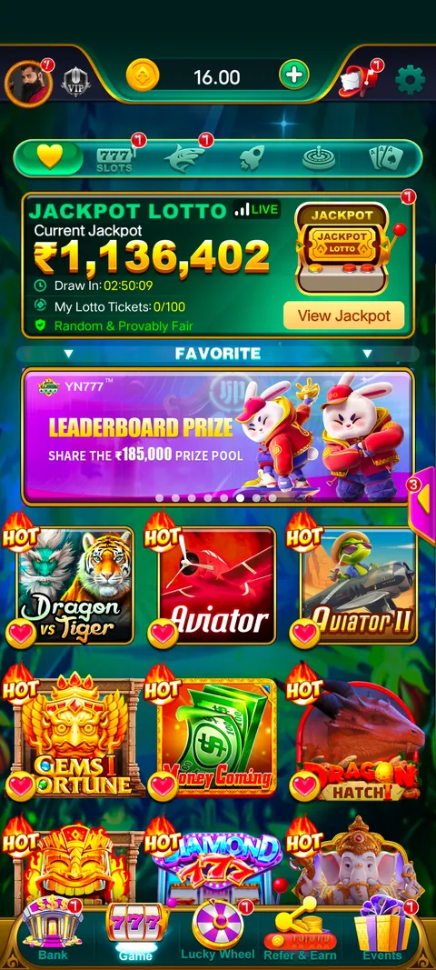 YN777 app home page screenshot