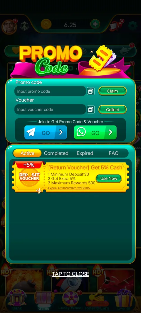 567 slot promo code section screenshot