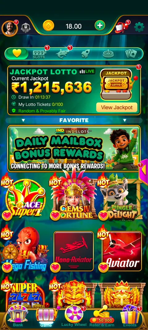 Ind slots app home page screenshot