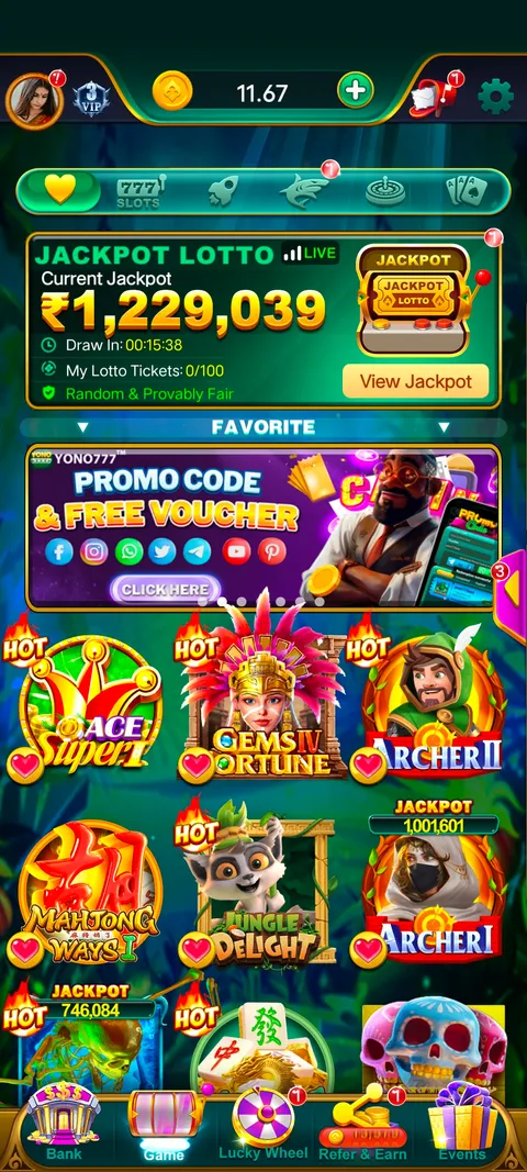 Yono777 app home page screenshot