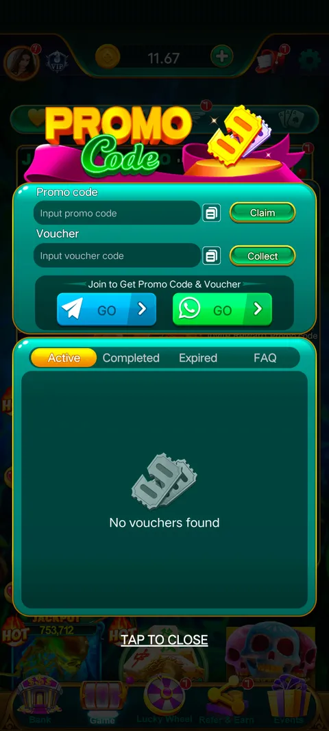 Yono777 promo code section screenshot