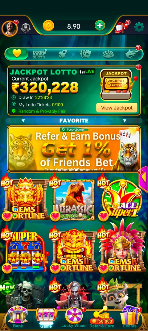 Yono games app home page screenshot