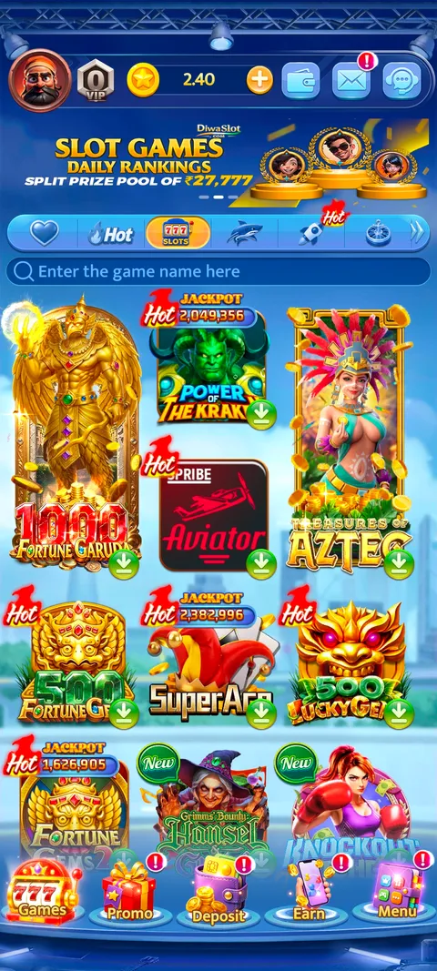 Diwa slot app home screen screenshot