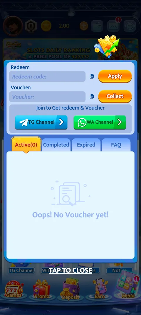 Diwa king promo code section screenshot